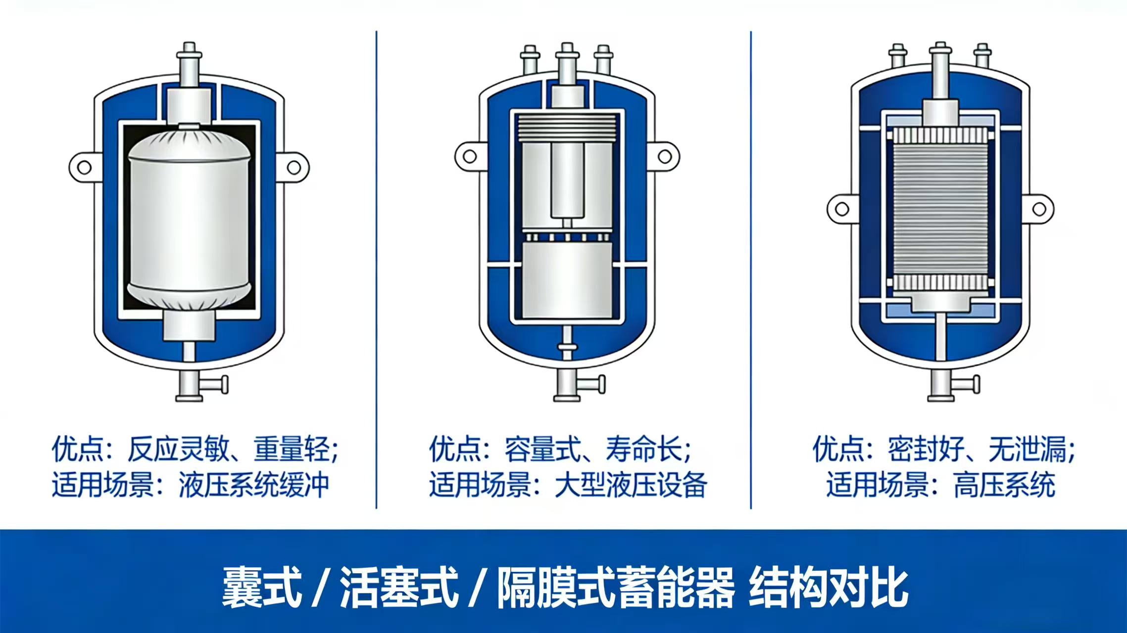 蓄能器类型对比与选型指南（囊式 / 活塞式 / 隔膜式）